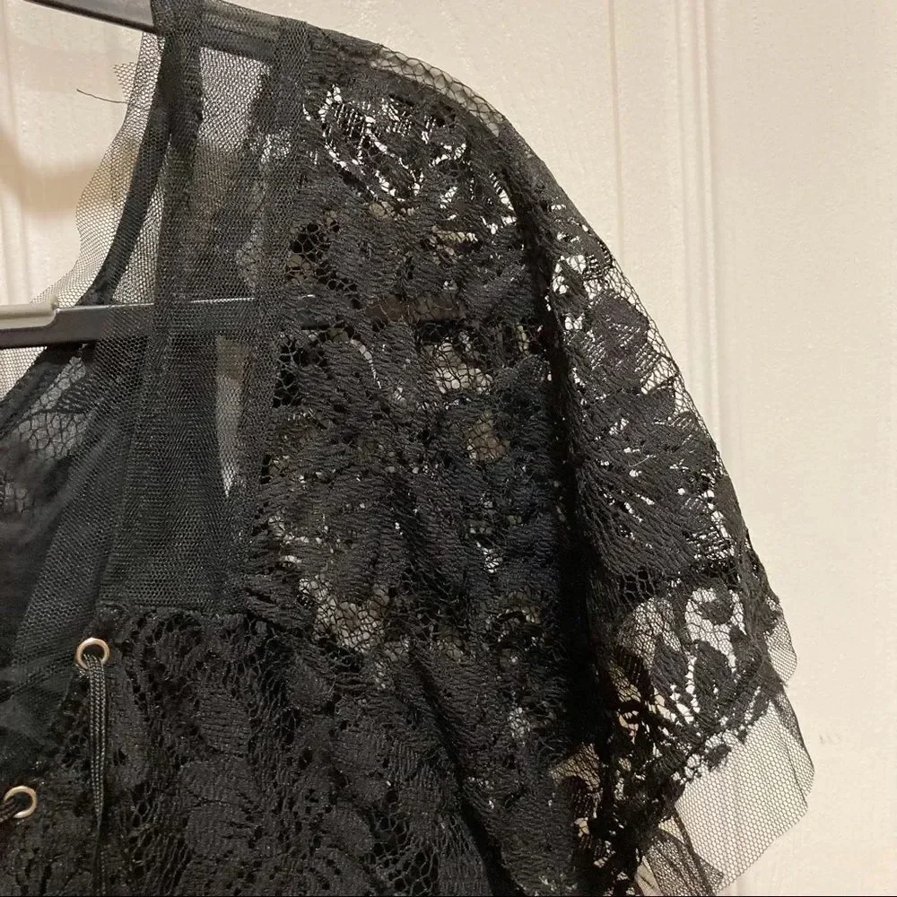 FREE PEOPLE Hill Country Lace Up Black Dress Witchy Goth Alt Extra Small XS